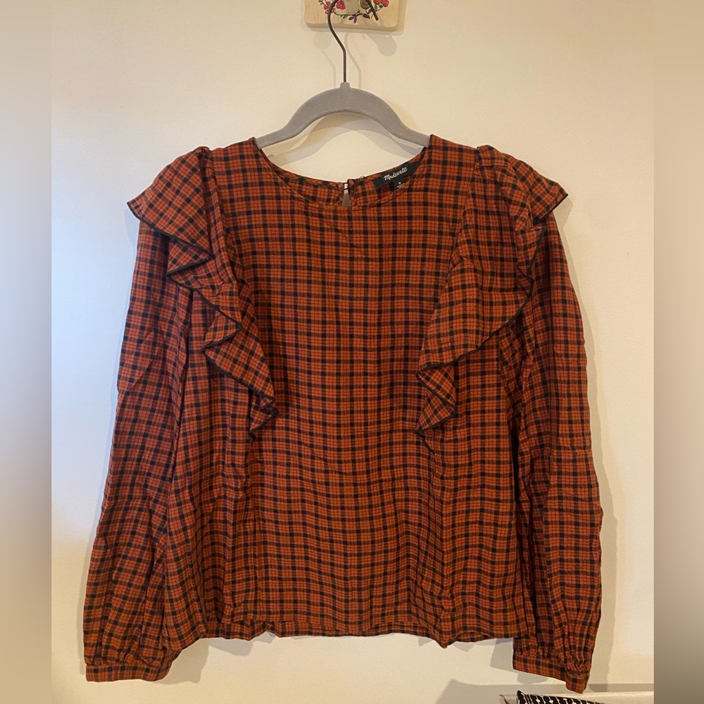 FINAL SALE Madewell Plaid Ruffle Medium Blouse EUC